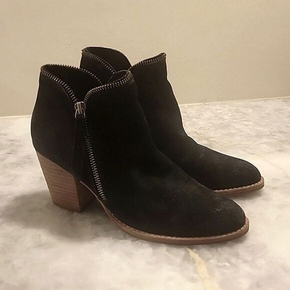 Dolce Vita Black Suede Chelsea Leather Chunky Block Ankle Zipper Boots Booties 6 - Picture 2 of 8